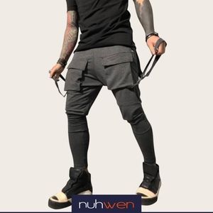Men Skinny Slim Fit Cargo Pants with Suspender
